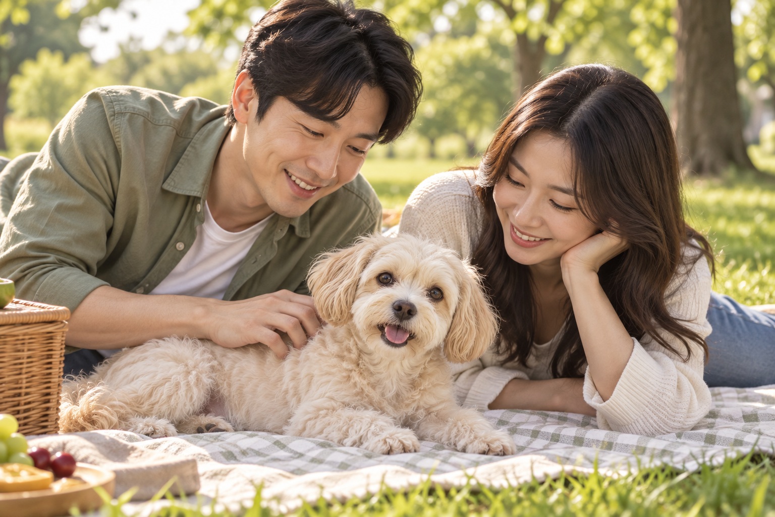 가족과 나란히 앉아 쉬던 피크닉