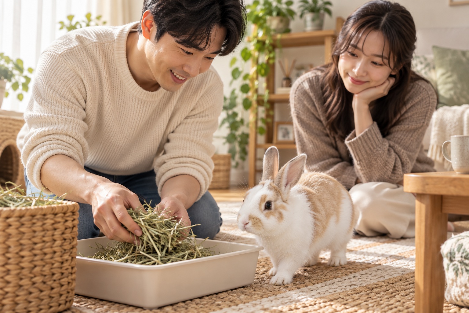 건초를 준비하는 가족에게 다가오던 순간